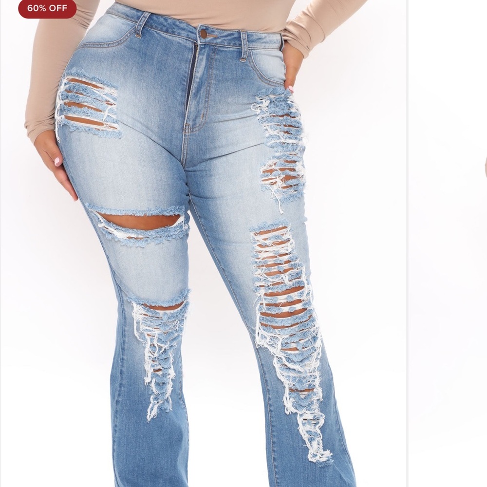 Fashion Nova Light Blue Distressed Jeans